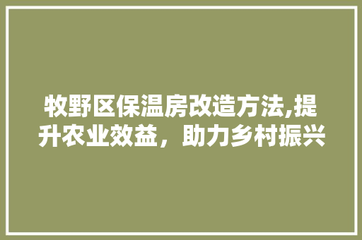 牧野区保温房改造方法,提升农业效益，助力乡村振兴