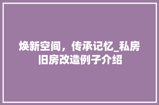 焕新空间，传承记忆_私房旧房改造例子介绍