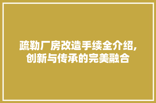 疏勒厂房改造手续全介绍,创新与传承的完美融合