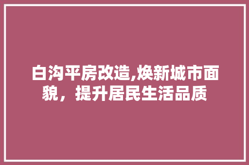 白沟平房改造,焕新城市面貌，提升居民生活品质