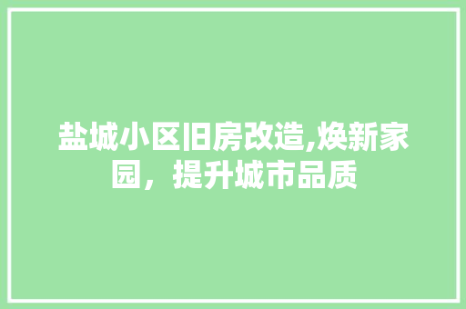 盐城小区旧房改造,焕新家园，提升城市品质