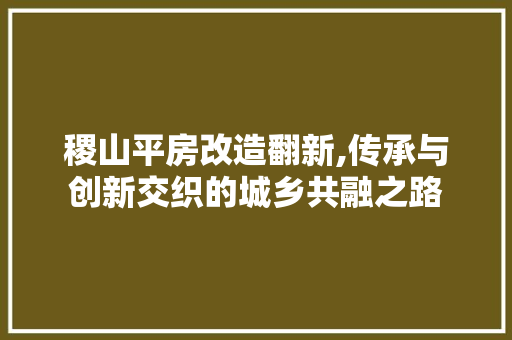稷山平房改造翻新,传承与创新交织的城乡共融之路