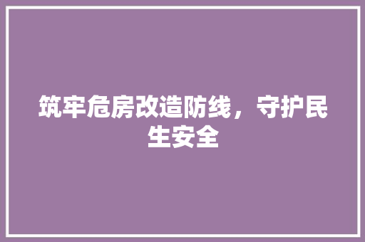 筑牢危房改造防线，守护民生安全
