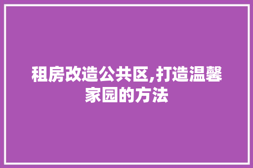 租房改造公共区,打造温馨家园的方法