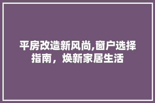 平房改造新风尚,窗户选择指南，焕新家居生活