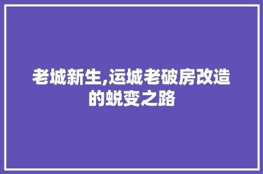 老城新生,运城老破房改造的蜕变之路