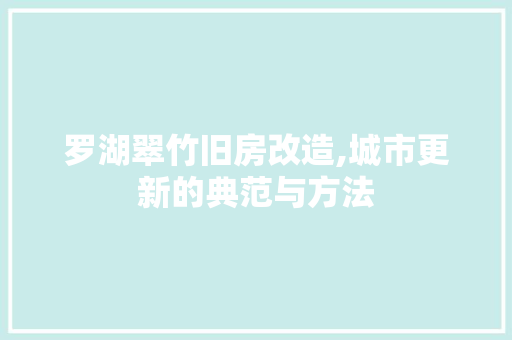 罗湖翠竹旧房改造,城市更新的典范与方法