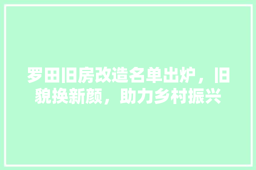 罗田旧房改造名单出炉，旧貌换新颜，助力乡村振兴